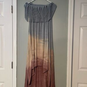 T Party Fashion Strapless Ombre Dress - Blue and Brown